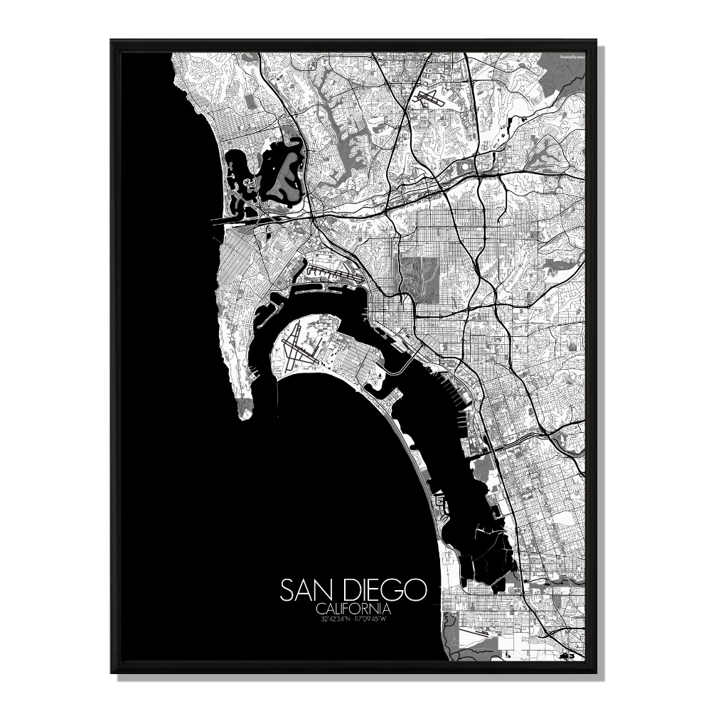 San diego carte ville city map n&b