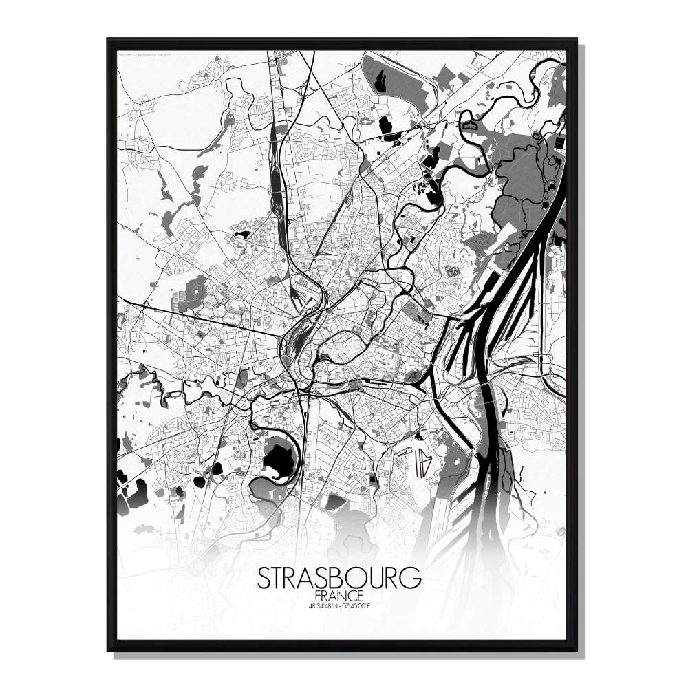 Strasbourg carte ville city map n&b