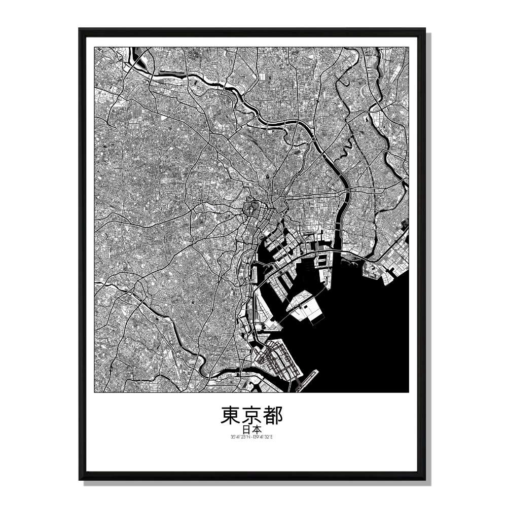 Tokyo carte ville city map n&b
