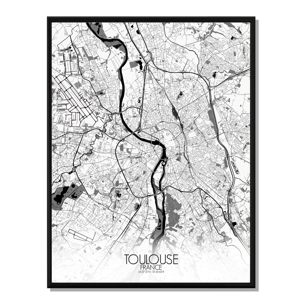 Toulouse carte ville city map n&b