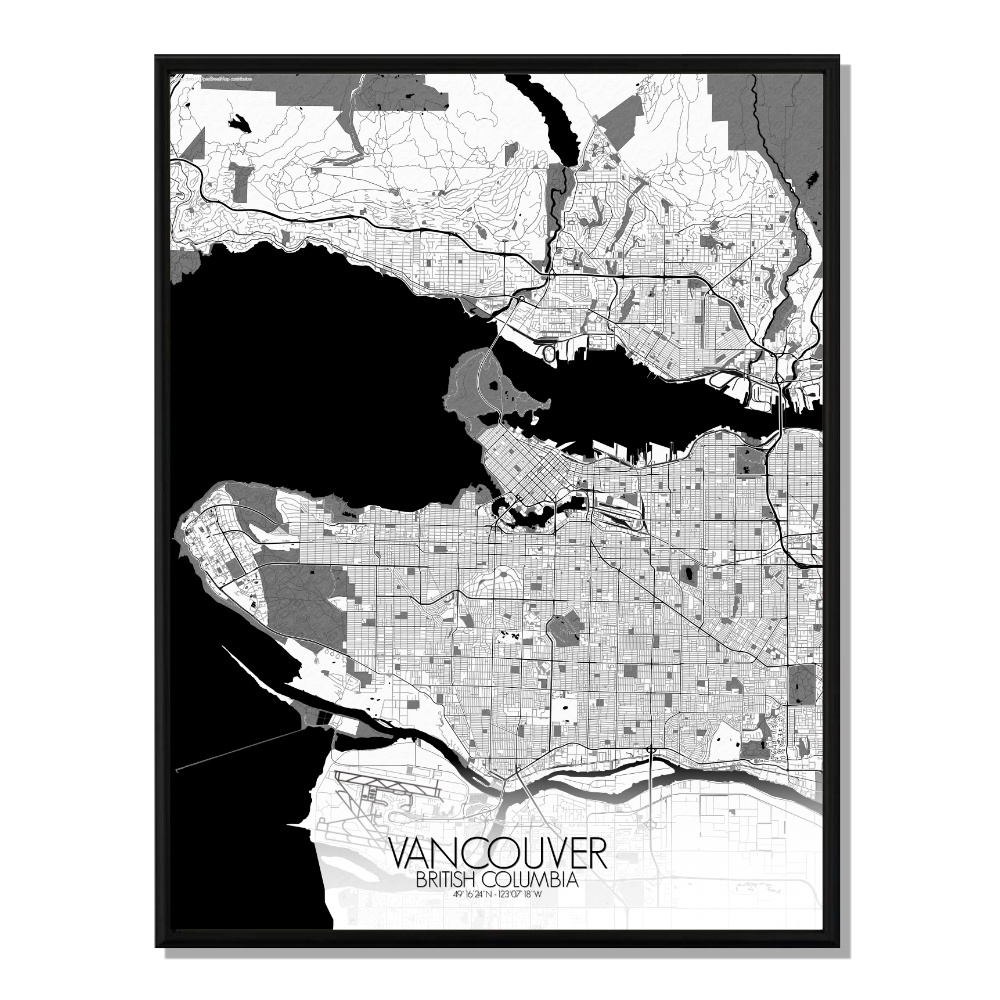 Vancouver carte ville city map n&b