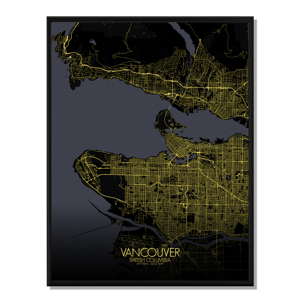 Vancouver carte ville city map nuit