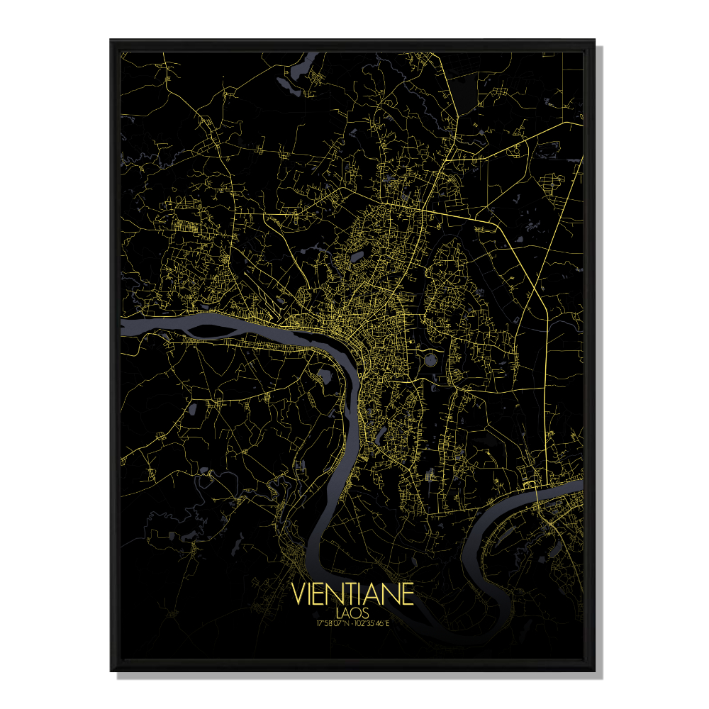 Vientiane carte ville city map nuit