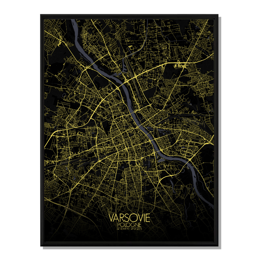 Varsovie carte ville city map nuit