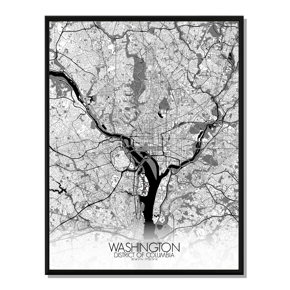 Washington carte ville city map n&b