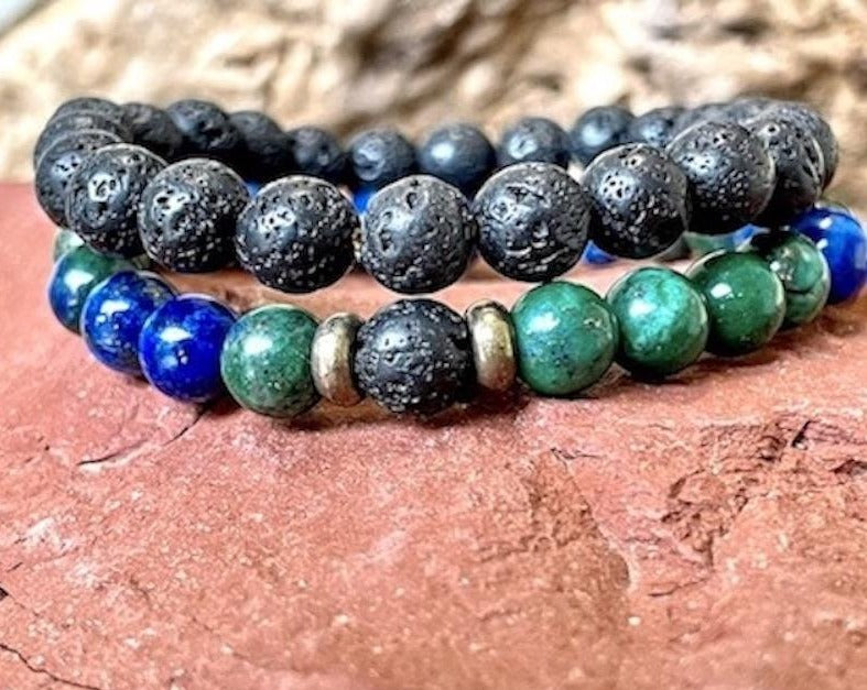 Bracelet turquoise africaine et basalte