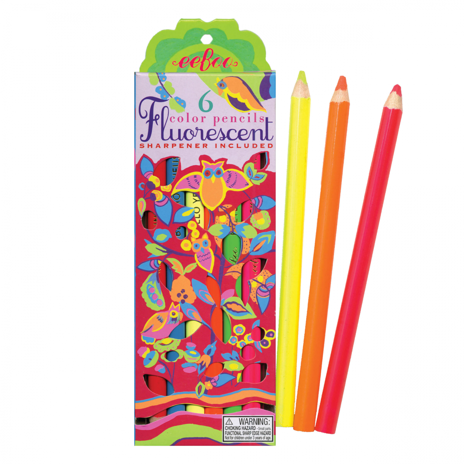 6 crayons de couleurs fluo- hibou