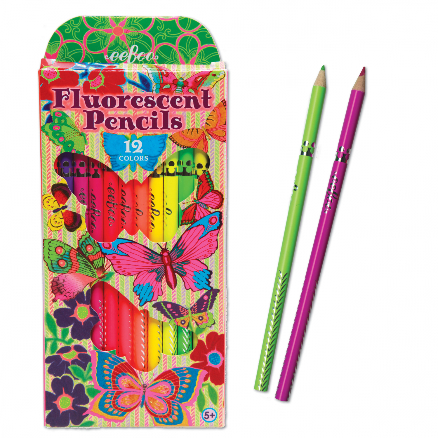 12 crayons de couleur fluo- papillons