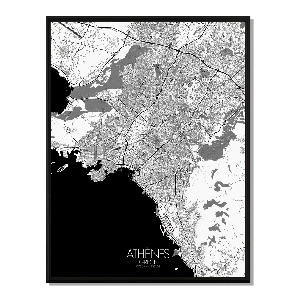 Athenes carte ville city map n&b