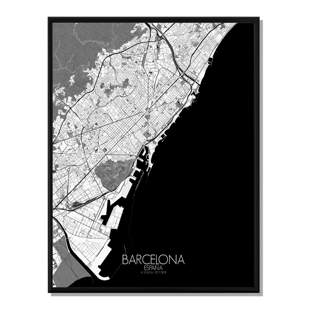 Barcelone carte ville city map n&b