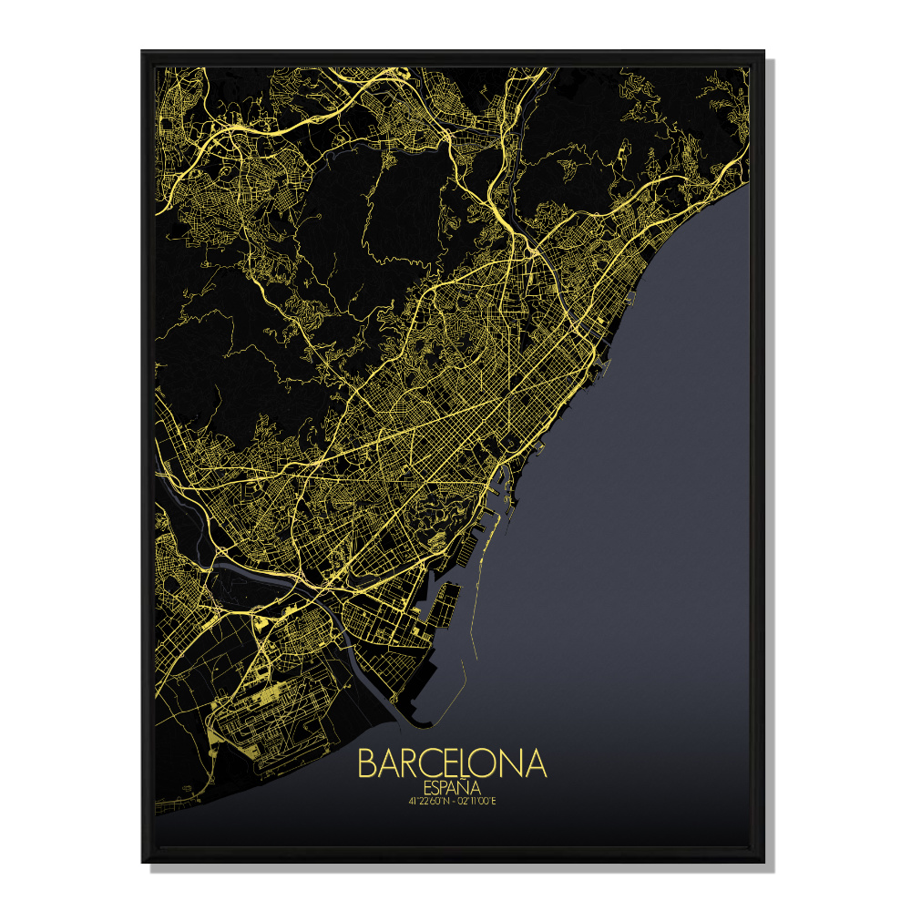 Barcelone carte ville city map nuit