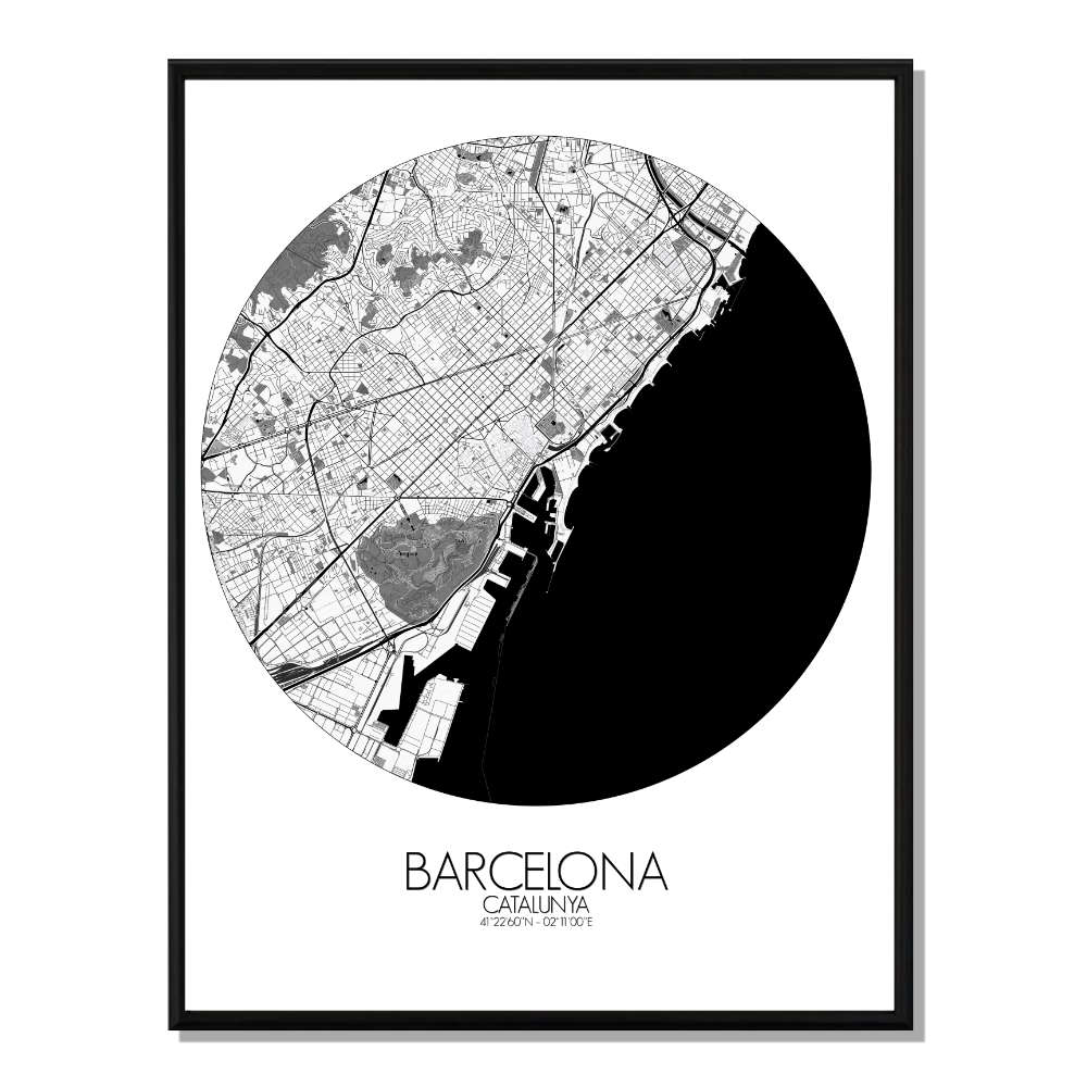 Barcelone carte ville city map rond