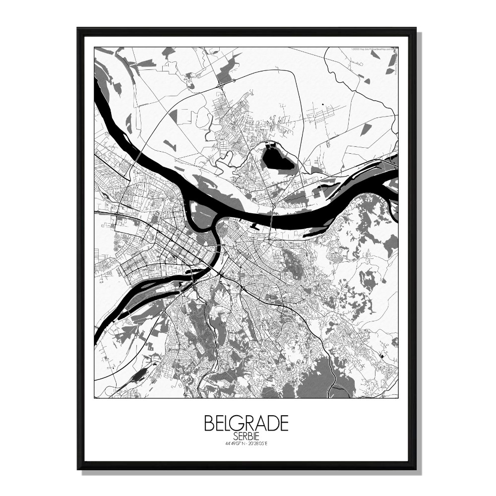 Belgrade carte ville city map n&b