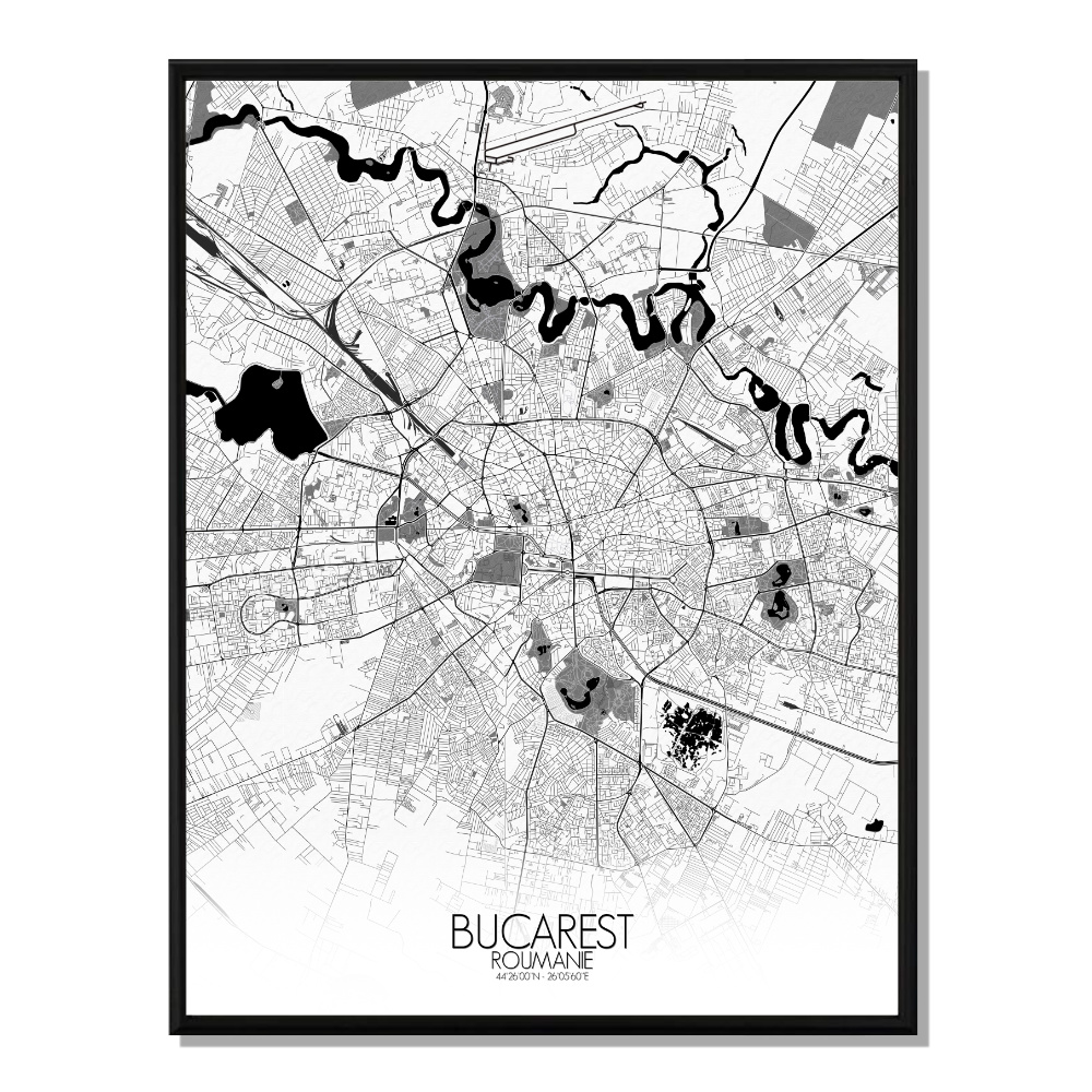 Bucarest carte ville city map n&b
