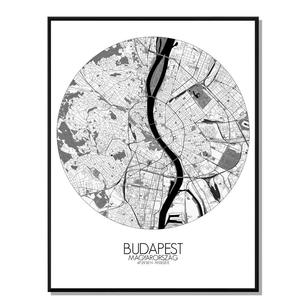 Budapest carte ville city map rond