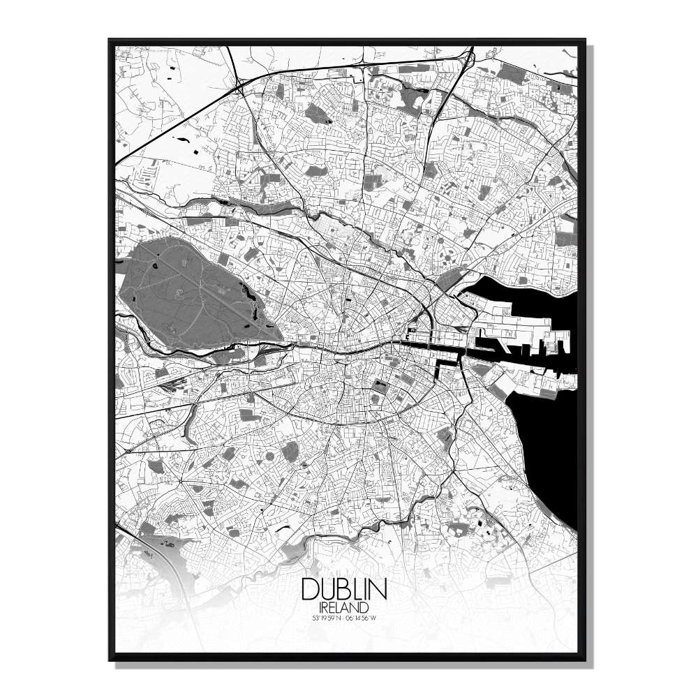 Dublin carte ville city map n&b