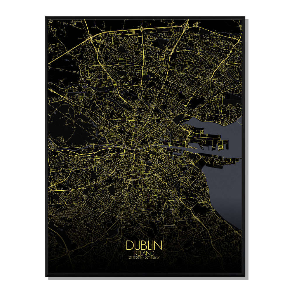 Dublin carte ville city map nuit