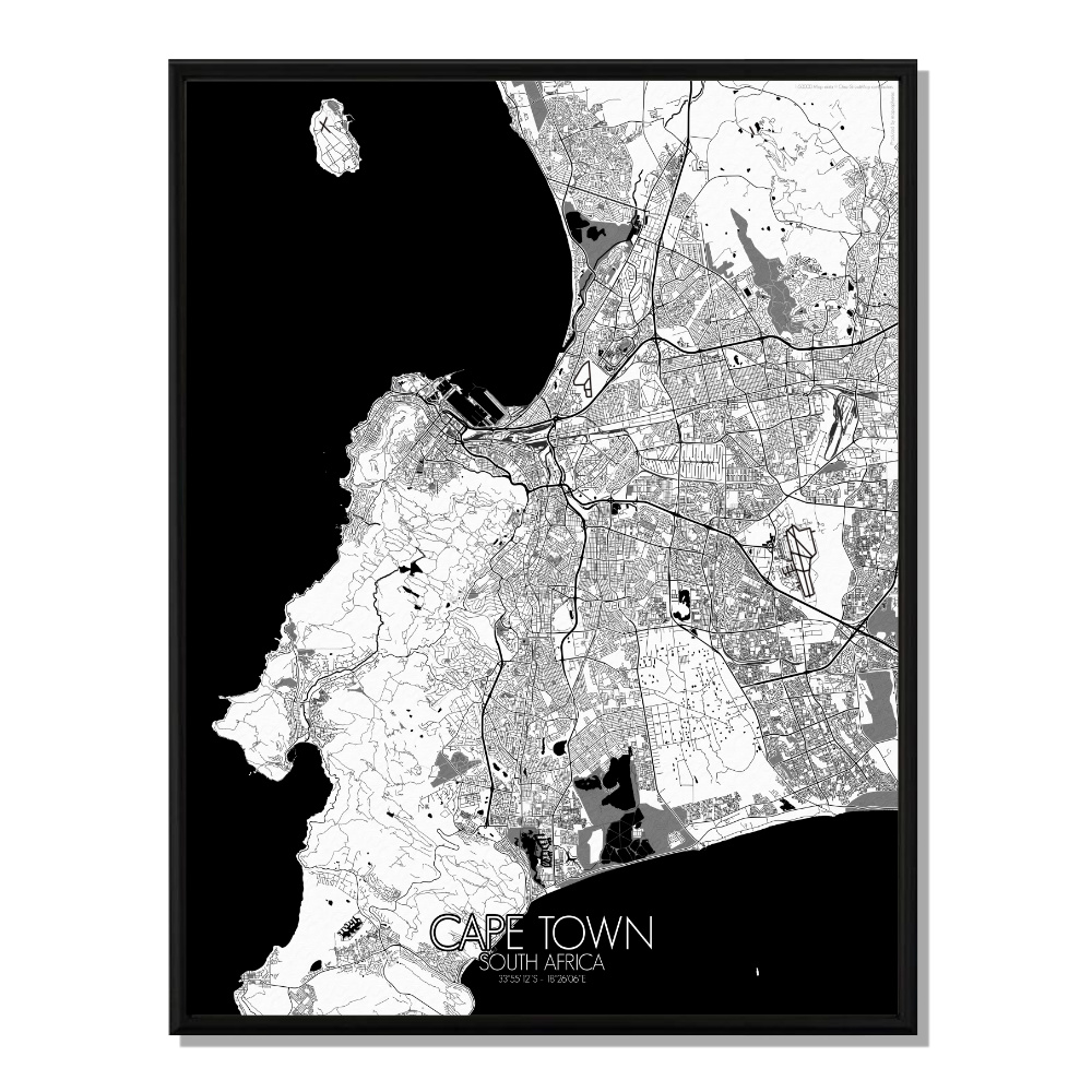 Le cap carte ville city map n&b