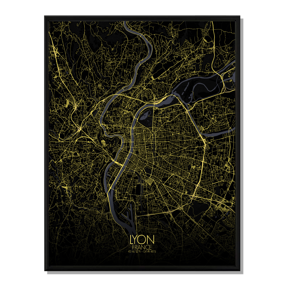 Lyon carte ville city map nuit