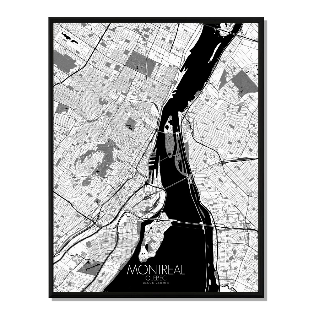 Montreal carte ville city map n&b