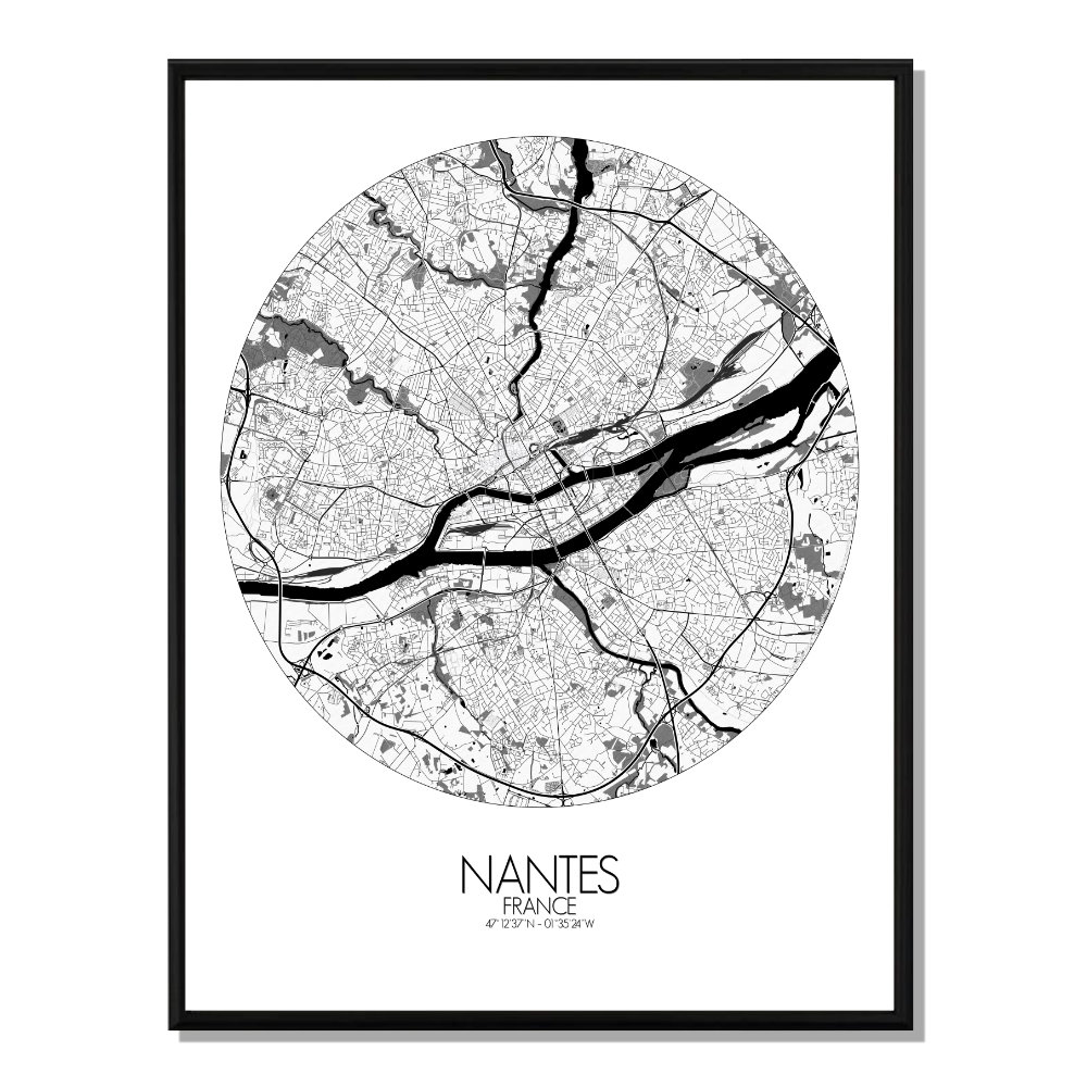 Nantes carte ville city map rond
