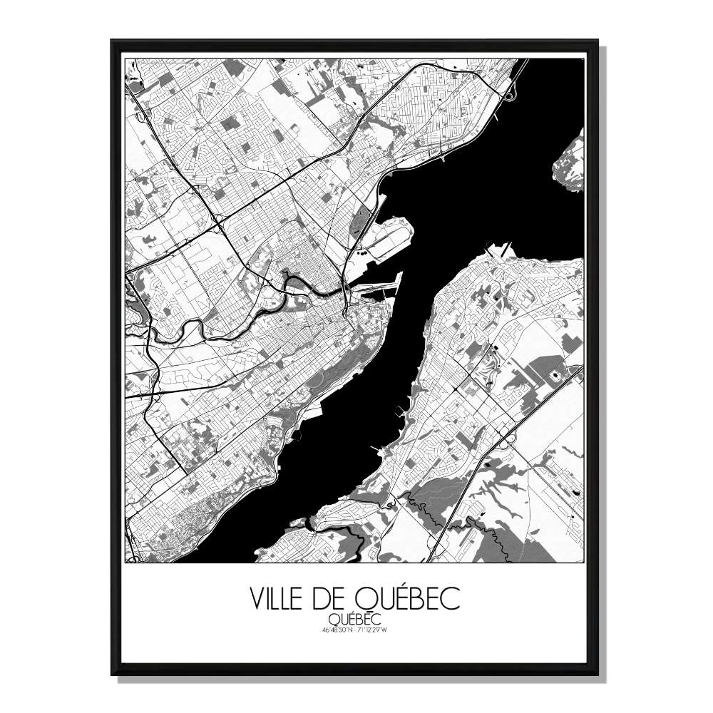 Quebec carte ville city map n&b