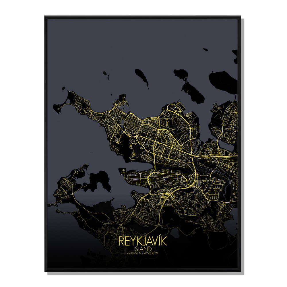 Reykjavik carte ville city map nuit