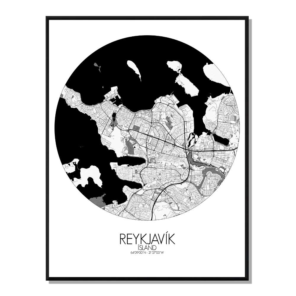 Reykjavik carte ville city map rond