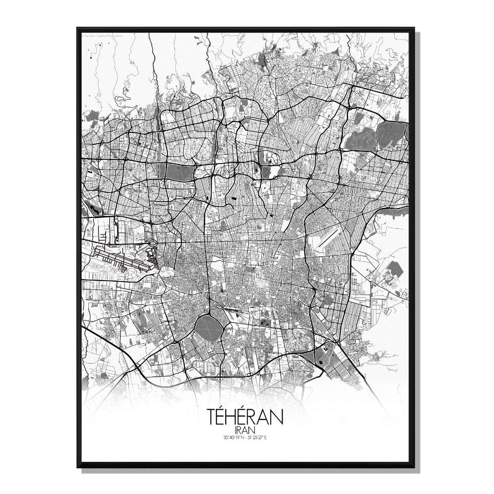 Teheran carte ville city map n&b