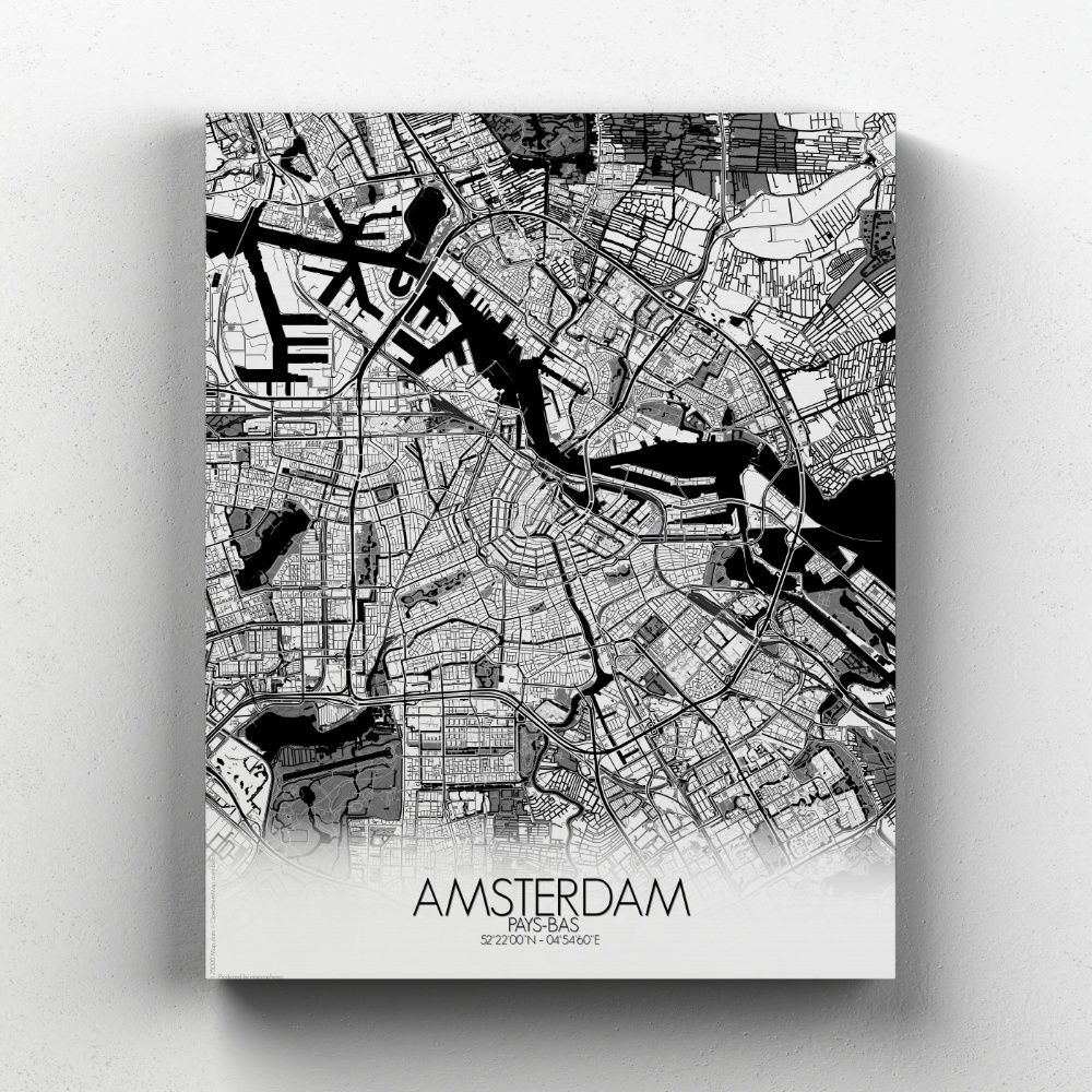 Amsterdam sur toile city map n&b