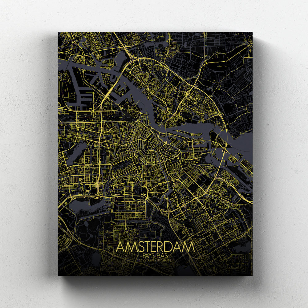Amsterdam sur toile city map nuit