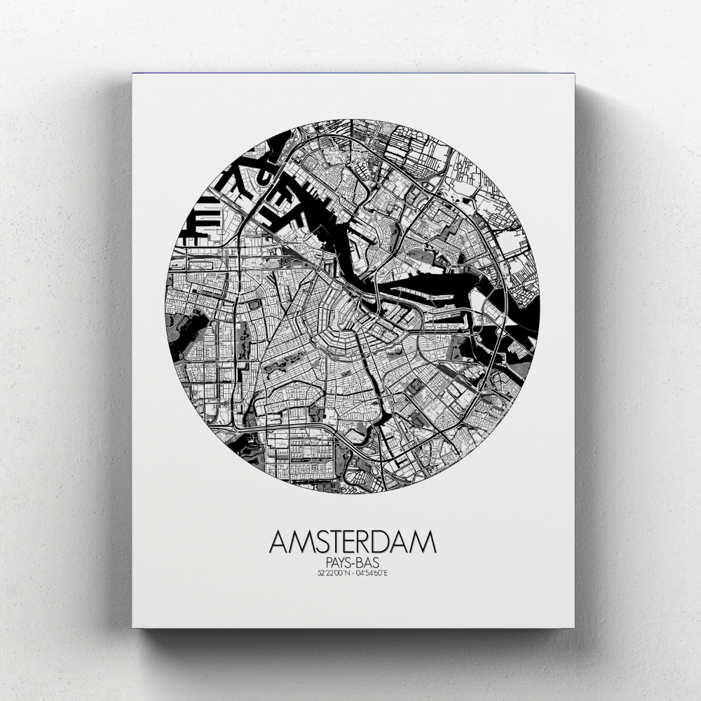 Amsterdam sur toile city map rond