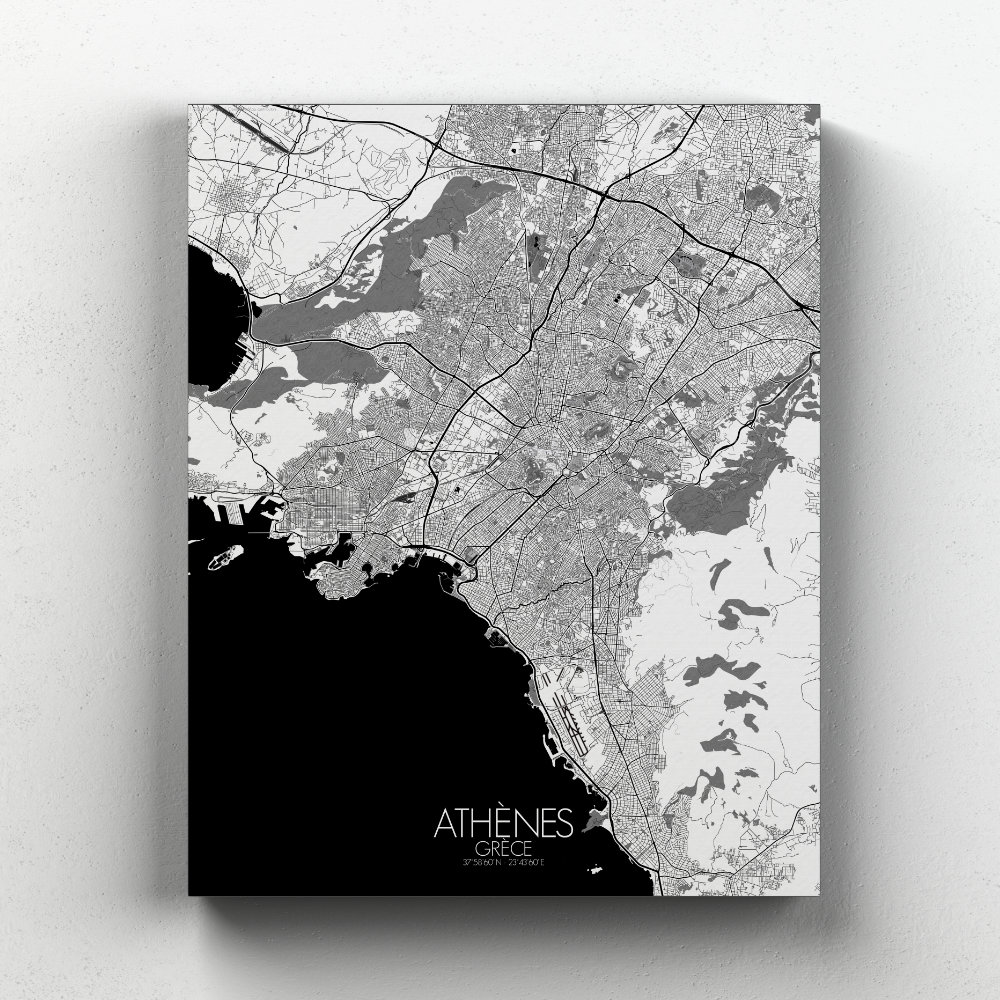 Athenes sur toile city map n&b