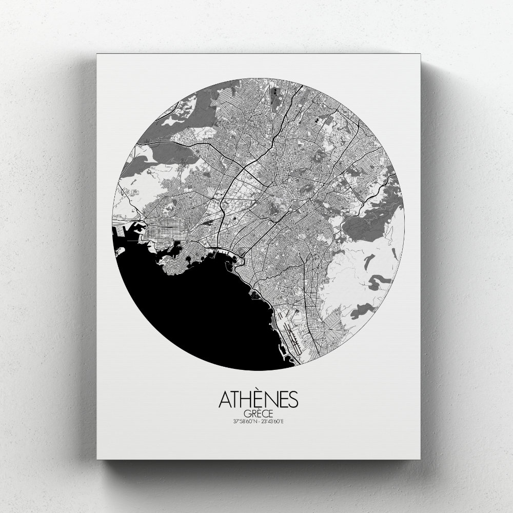 Athenes sur toile city map rond