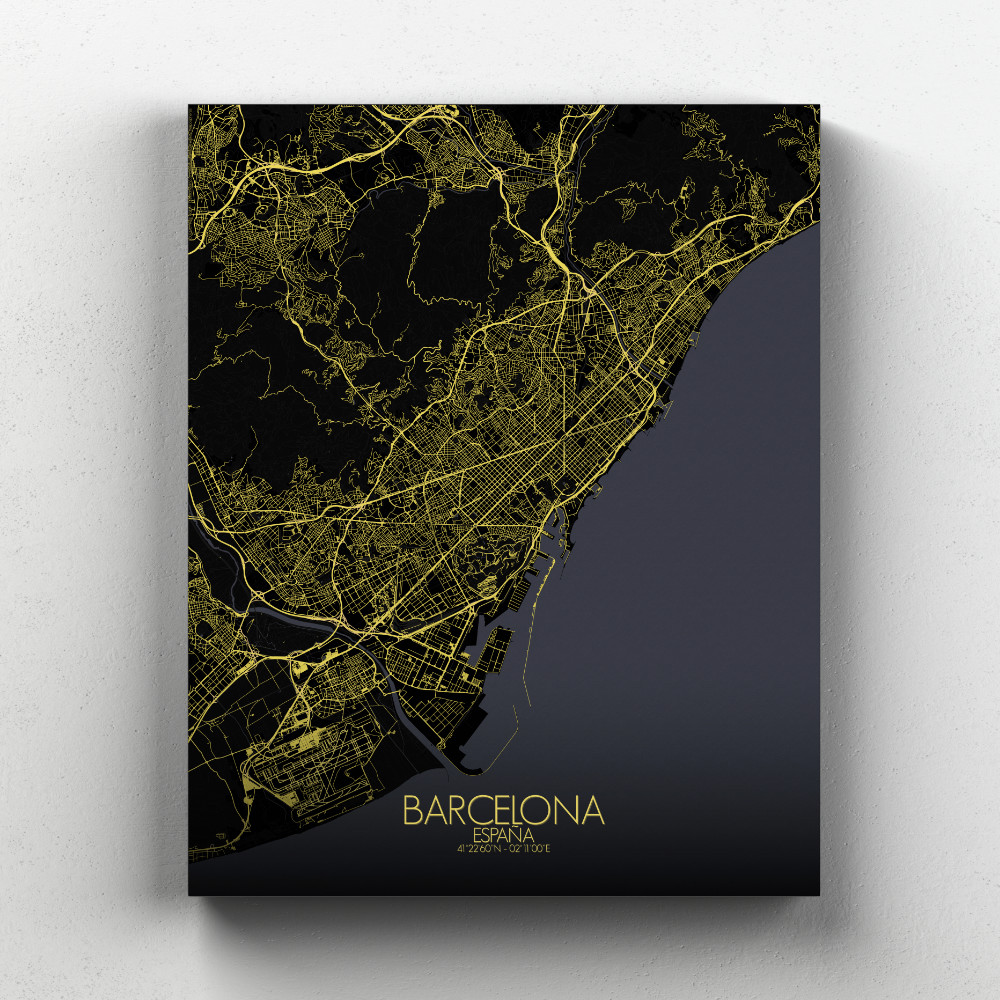 Barcelone sur toile city map nuit