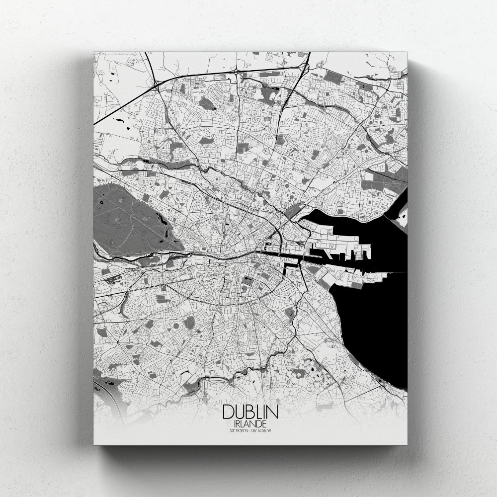 Dublin sur toile city map n&b