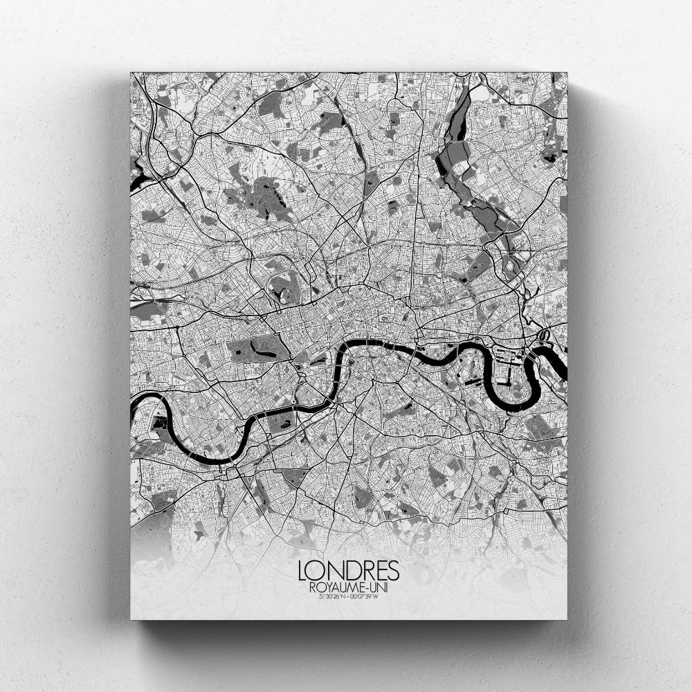 Londres sur toile city map n&b