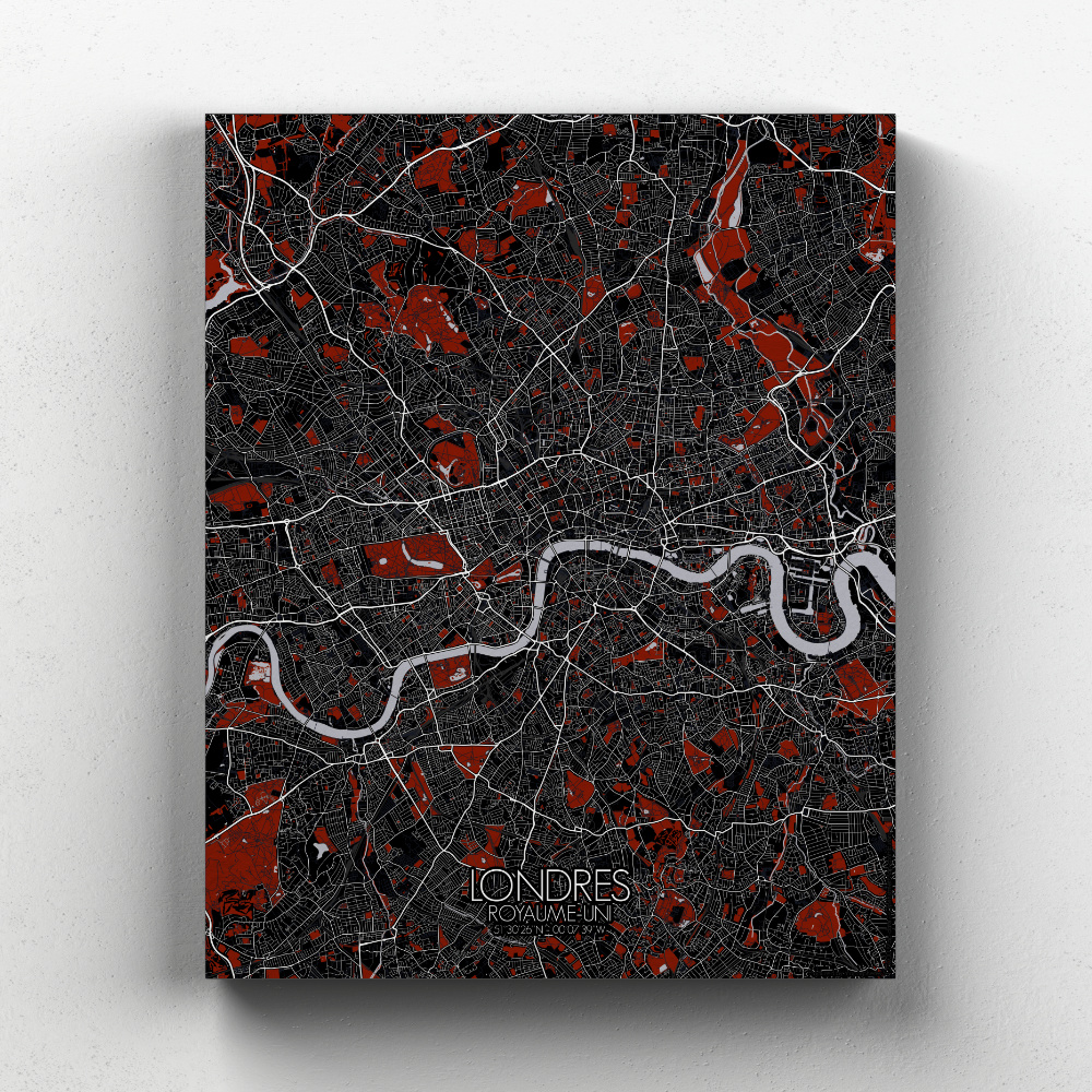 Londres sur toile city map rouge