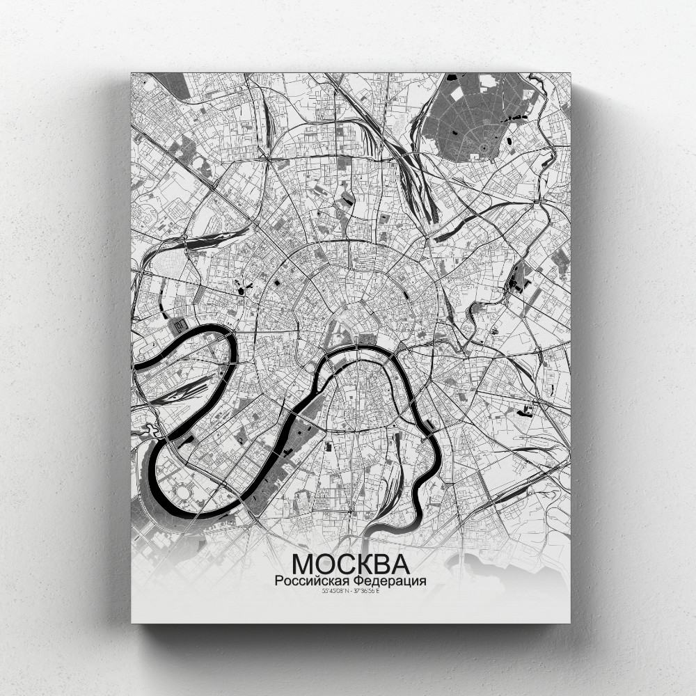 Moscou sur toile city map n&b