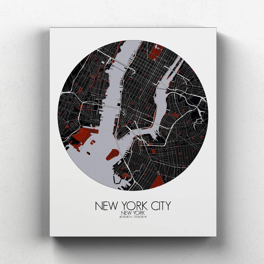 New york sur toile city map rouge