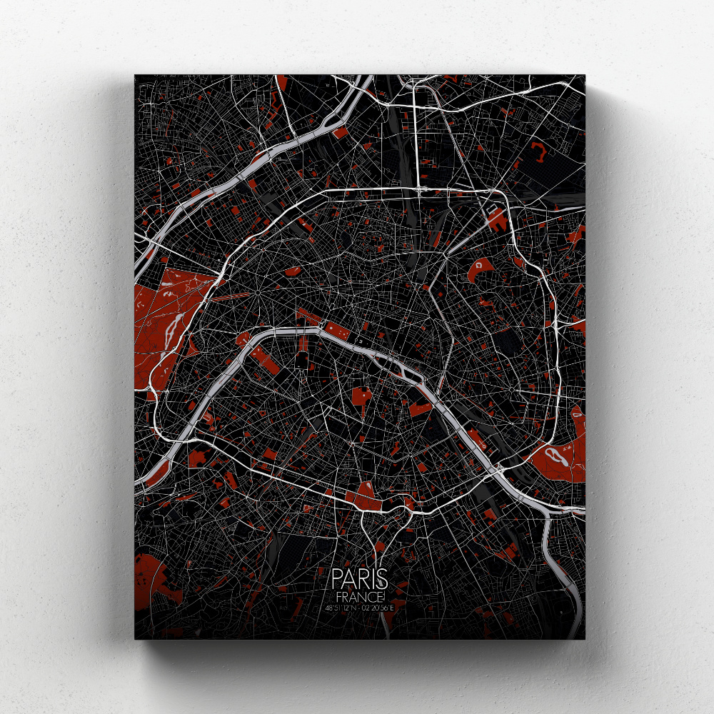 Paris sur toile city map rouge