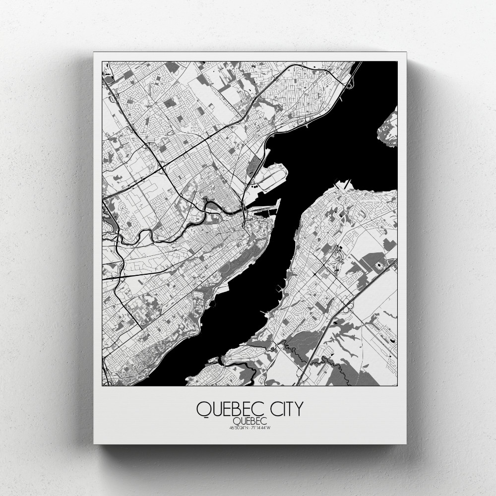 Quebec sur toile city map n&b