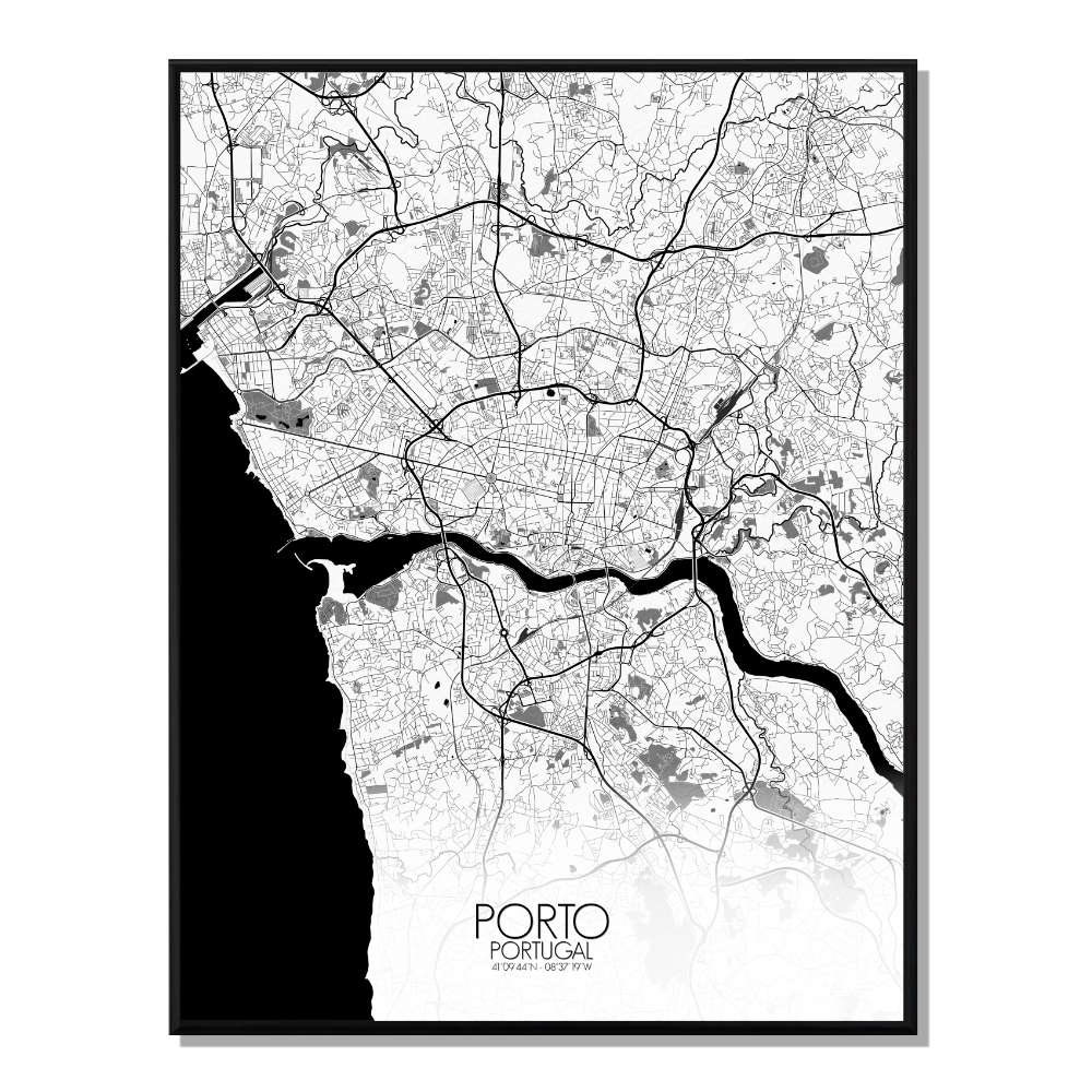 Porto carte ville city map n&b