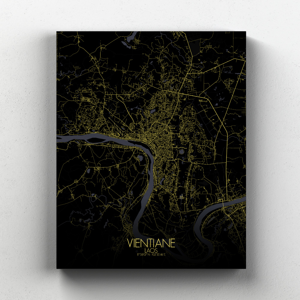 Vientiane sur toile city map nuit