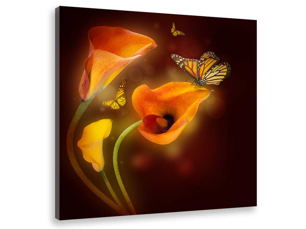 Tableau design papillon et fleurs