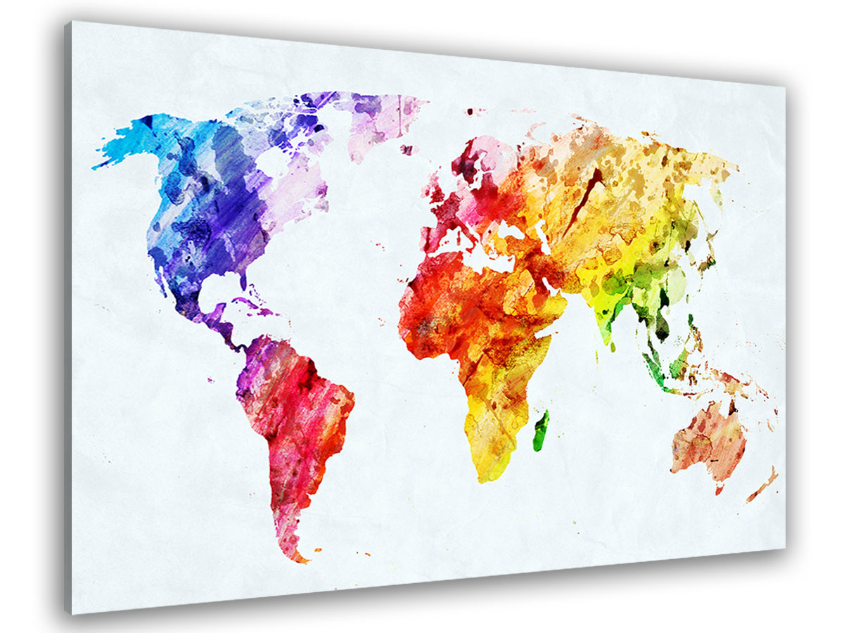 Toile carte du monde multicolore