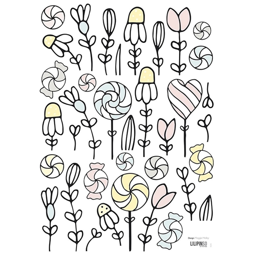 Stickers fleurs et bonbons - 30 x 42 cm