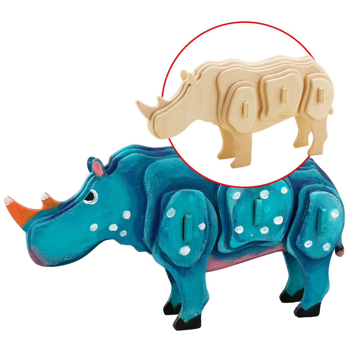 Puzzle 3d, le rhinocéros , à peindre