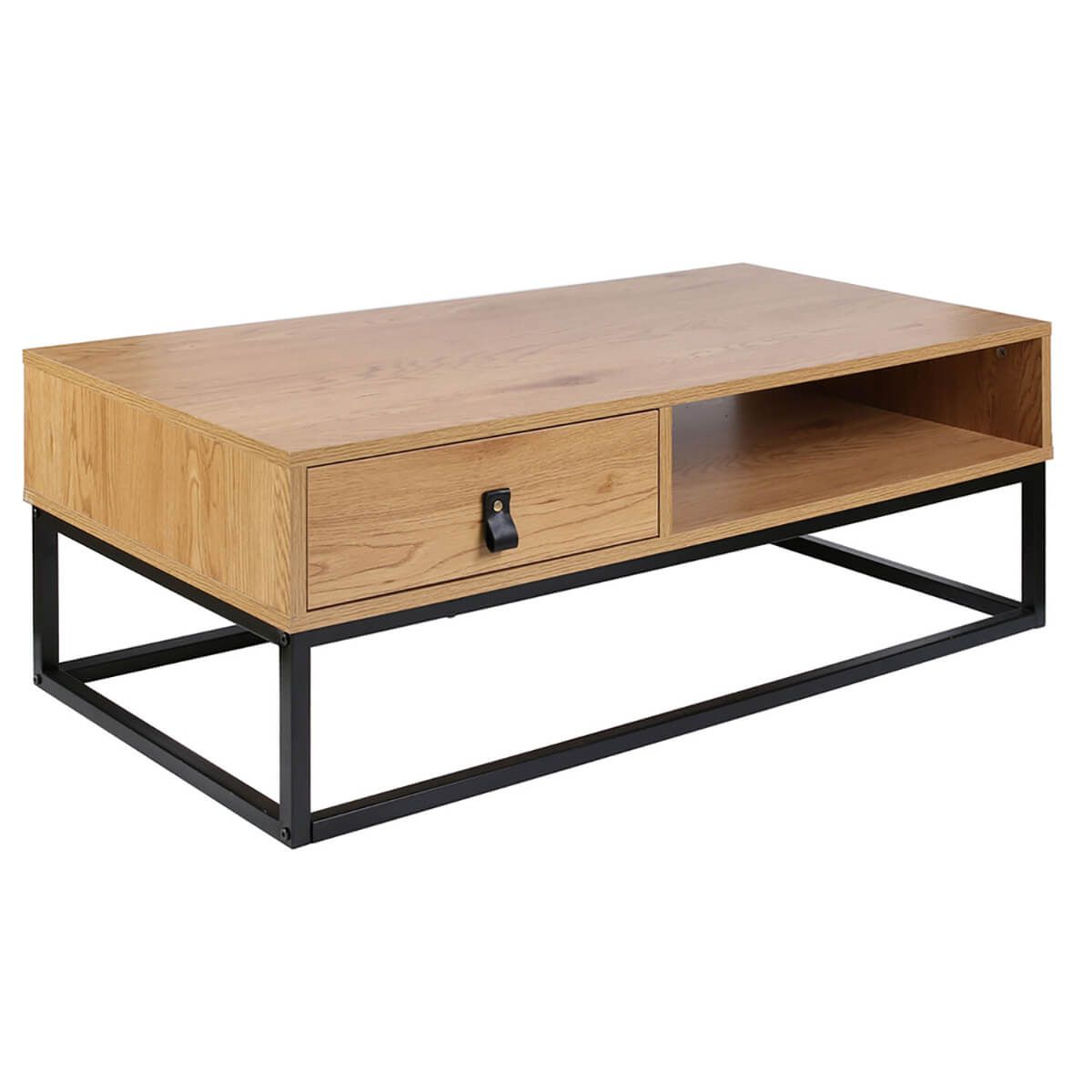 Table basse 1 tiroir aspect bois et pied