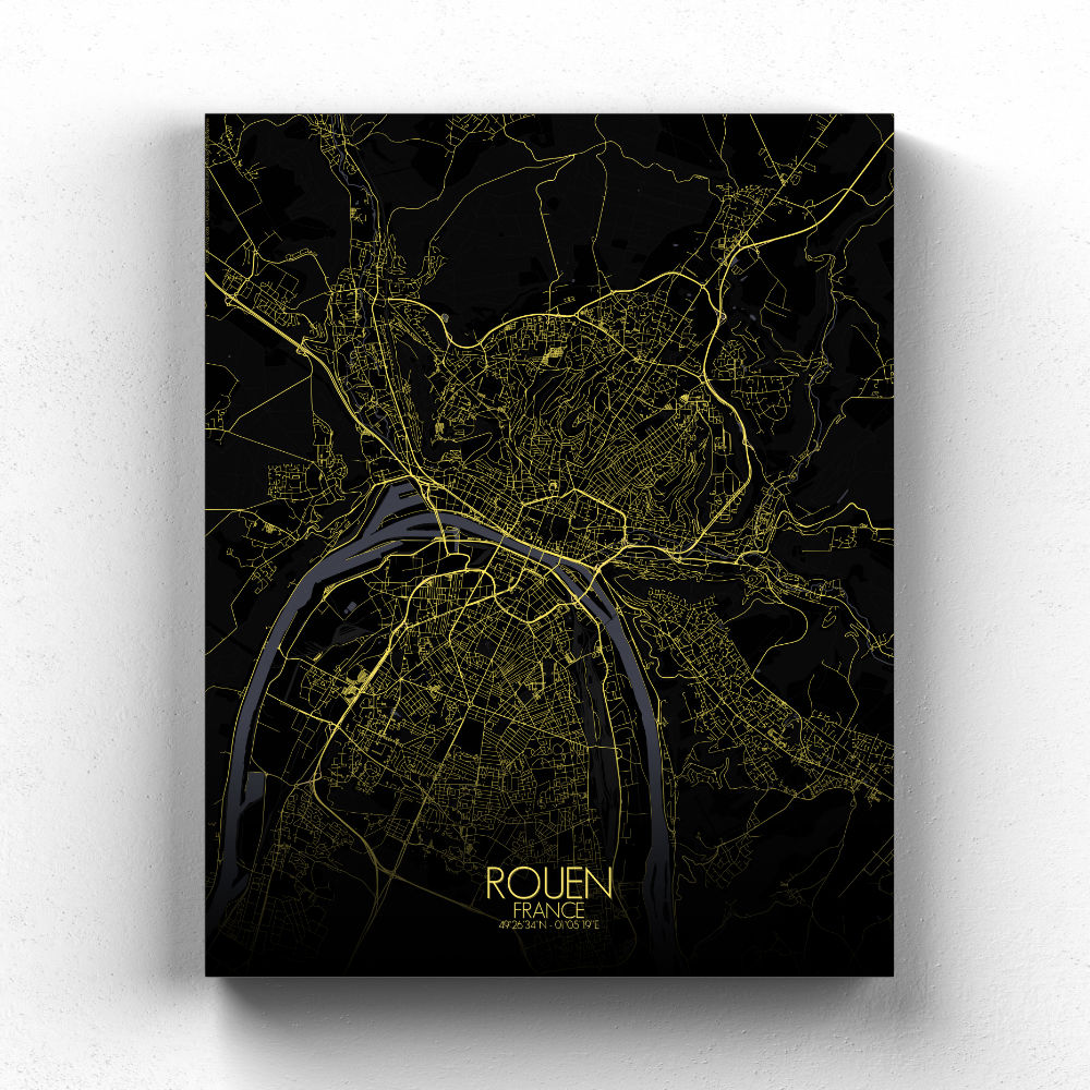 Rouen sur toile city map nuit
